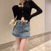 Women's Clothing Retro Denim Skirt Female Summer New Style Skirt Pants Small Hot Girl High Waist Straight Short Skirt_mkmklike.com