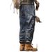 Vintage Loose Fit Cargo Jeans for Men Distressed Blue Denim Multi-Pockets Breathable Cotton Fabric Sizes 28-36_mkmklike.com