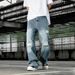 Men's Rhinestone Ripped Jeans Loose Straight Leg Retro Washed High Street Style Denim Pants New Spring_mkmklike.com