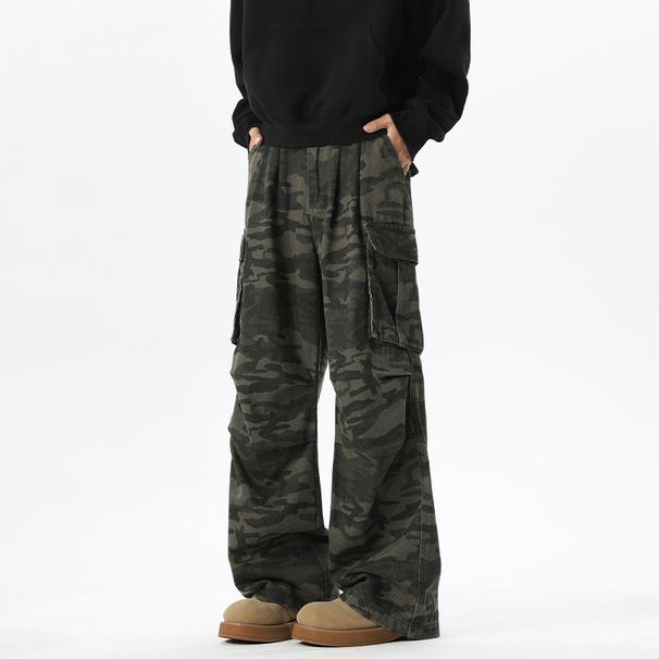 American Retro Camouflage Work Pants For Men, Spring And Autumn High Street Style, Stylish Multi-pocket Casual Pants,_mkmklike.com