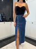 K Women's Button Irregular Slit Half Body Denim Skirt With High Waist And Sexy Slim Fit, Hip Hugging Skirt_mkmklike.com