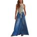 Women's Wide Leg Jeans Drawstring Elastic Waist Loose Straight Leg Pants Spring Autumn Fashionable Casual Denim_mkmklike.com
