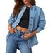 Women's Oversized Boyfriend Denim Jacket Button Down Long Sleeve Two Piece Casual Outerwear_mkmklike.com