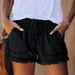 K Elastic Waist Casual High Waist Slimming Fringed Denim Shorts For Women_mkmklike.com