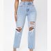 Women's Clothing Street Fashion Straight Trousers High Waist Washed Worn Jeans_mkmklike.com
