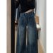 Women's High Waisted Straight Leg Jeans - Retro Washed Denim Pants With Fleece Lining, Plus Size Wide Leg Trousers For Pear Shape & Curvy Women_mkmklike.com