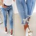 Elegant Slim Fit Jeans For Women - Butterfly Embroidery & Rhinestone Detailing, High-Slit Flared Hem, Stretchy Denim Pencil Pants_mkmklike.com