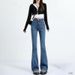 Women's High-Waisted Slim Fit Flared Jeans Petite Versatile Black Pants for Spring And Autumn_mkmklike.com