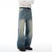 American Style Washed Faded Denim Men's Dad Street Fashion Vintage Gradient Loose Wide-Leg Straight Pants_mkmklike.com