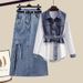 A Complete Set New Fashion Two Piece Shirt High Waist Denim Skirt Two Piece_mkmklike.com