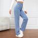 High Waist Women's Light Blue Jeans Loose Wide Leg Straight Pants Large Size Casual Cotton Denim For Girls_mkmklike.com