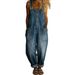 Retro Women's Distressed Loose Fitting Casual Denim Jumpsuit Adjustable Buckle Waist_mkmklike.com