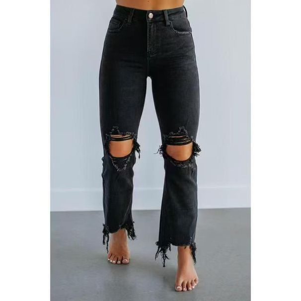 K New Tight Cropped Jeans With Ripped Holes For Women_mkmklike.com
