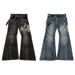 Y2K Tribal Patchwork Denim Jeans – Vintage Washed With Embroidery Details, Retro Streetwear For Men, Baggy Fit & 100% Cotton_mkmklike.com