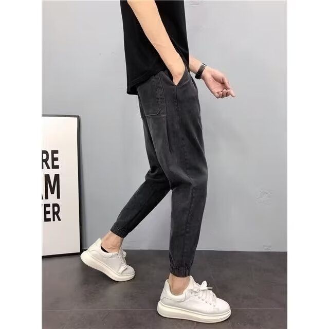Spring New Men's Loose Fit Casual Skinny Jeans Distressed Black Jogger Harem Pants Versatile Denim_mkmklike.com
