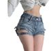 High Waisted Denim Shorts for Women Hollowed out Lace up Slimming Distressed Frayed Edges American Retro Hot Girl Tight Fitting Summer_mkmklike.com