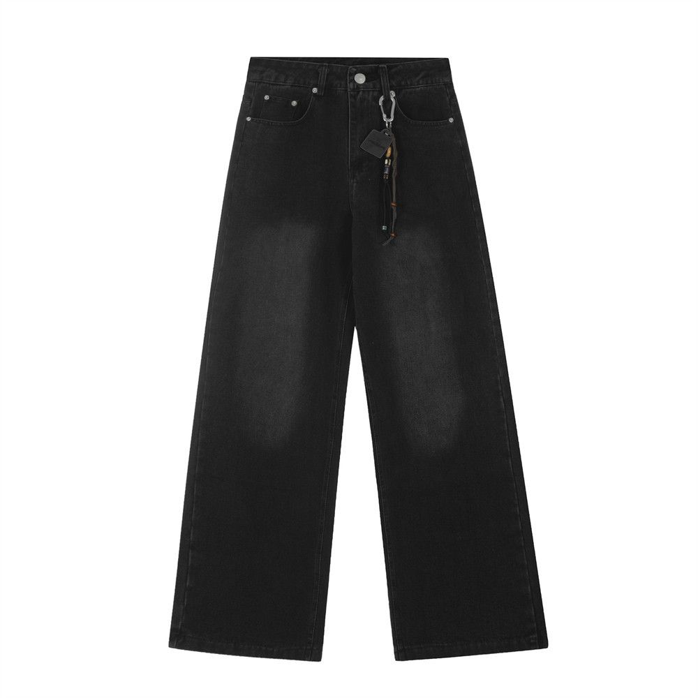 Pendant Hanging Decoration Jeans Men's Loose Fit Frayed Straight Pants American Street Style Ins Wide Leg Long Trousers_mkmklike.com