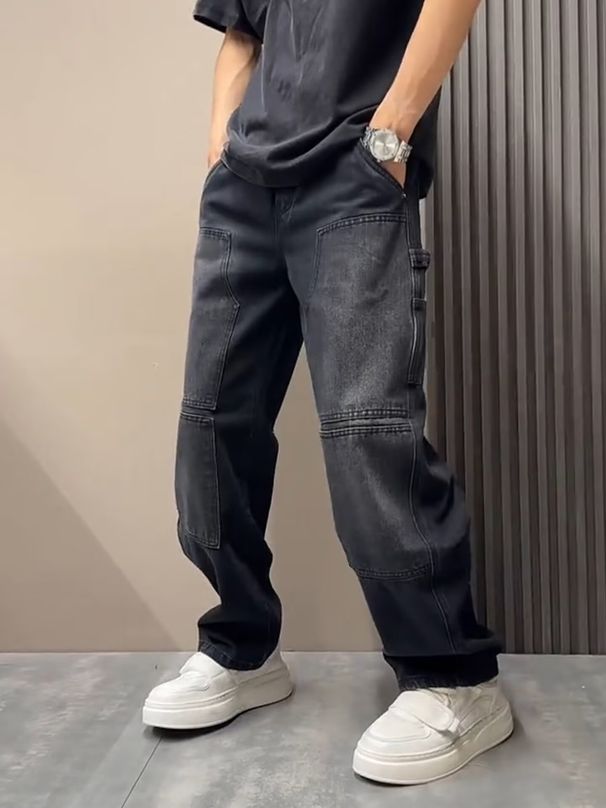 Fall Trendy Denim Jeans For Men – American Retro Cargo Jogger Pants | Streetwear Hip-Hop Style"_mkmklike.com