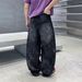 Men's Clothing Style Trendy Loose Fitting Straight Leg Black Jeans Scissor Graffiti Design Unisex Cutaway Midweight Cotton_mkmklike.com