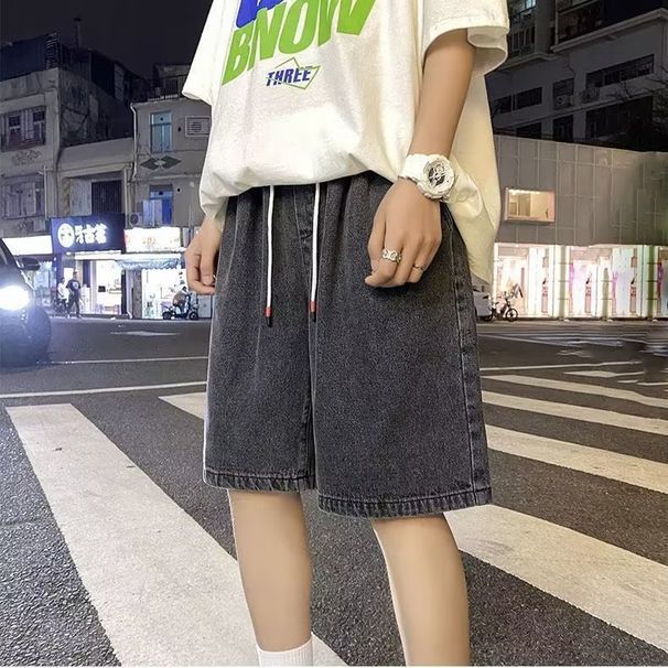 Men's High-Street Washed Denim Shorts – Loose Fit Mid-Thigh Length With Drawstring Waist (S-XXXL, 4 Colors)_mkmklike.com