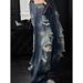 American High Street Inkjet Ripped Jeans Men's And Women's Street Trendy Brand Heavy Industry Washed Fried Street Loose Wide-leg Straight-leg Pants_mkmklike.com