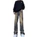 Men's Clothing High Street Thorn Jacquard Jeans Men's Retro Versatile Washed Flared Pants Straight Trousers_mkmklike.com