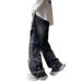 Men's American Retro Loose Slim-fit Jeans, Unisex Design With Frayed Edges, Floor-length Straight Wide-leg Pants, Trendy_mkmklike.com