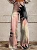 Ladies Eye‑Catching Y2k Flare Bottoms, Vintage Washed Star All‑Over Print High Waist Wide Leg Pants, Multiple Available Hues_mkmklike.com