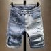 Men's Clothing Trendy High-End Ripped Denim Shorts For Men Eye-Catching Style Patchwork Straight Leg Five-Point Summer Fashion Trousers_mkmklike.com