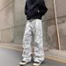 Washed Ash Camouflage Multi-pocket Tooling Heavy Outdoor Logging Pants American Retro Vibe Wide-leg Straight Jeans_mkmklike.com