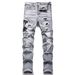 European Men's Light Blue Ripped Embroidered Jeans Men's Trendy Elastic Slim Fit American High Street Trousers_mkmklike.com
