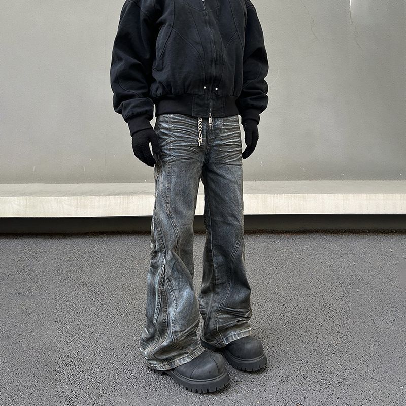 Men's Clothing Men's Straight Leg Wide Leg Casual Flared Jeans High Street Dirty Dye Retro American For Formal & Casual_mkmklike.com