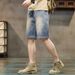 Men's Vintage Workwear Denim Shorts, Summer Lightweight Relaxed Fit Straight Leg Cargo Shorts 5-Pocket Design_mkmklike.com