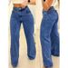 Plus-Size High-Waisted Straight Leg Jeans – Workwear Essential In Washed Black & Blue (S-5XL)_mkmklike.com