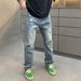 Men's Clothing Men's Straight Leg Jeans Distressed Splatter Painted Design Style Fashionable Casual Trousers Spring Trend_mkmklike.com