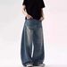 American High Street Retro Washed Pleated Scimitar Jeans Men And Women Loose Straight Casual Wide Leg Baggy Pants_mkmklike.com