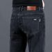 Men's Stretch Jeans Slim Straight Leg Casual Trousers - Washed Denim Pants With Badge Detail (28-38) Black/Grey_mkmklike.com