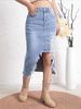 K Women's Half Skirt Denim Stretch Casual Distressed Simple Retro_mkmklike.com