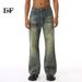 EF JEANS | 2024 New High Street Retro Old Washed Pattern Design Slightly Stretched And Thin Straight Jeans Tide_mkmklike.com