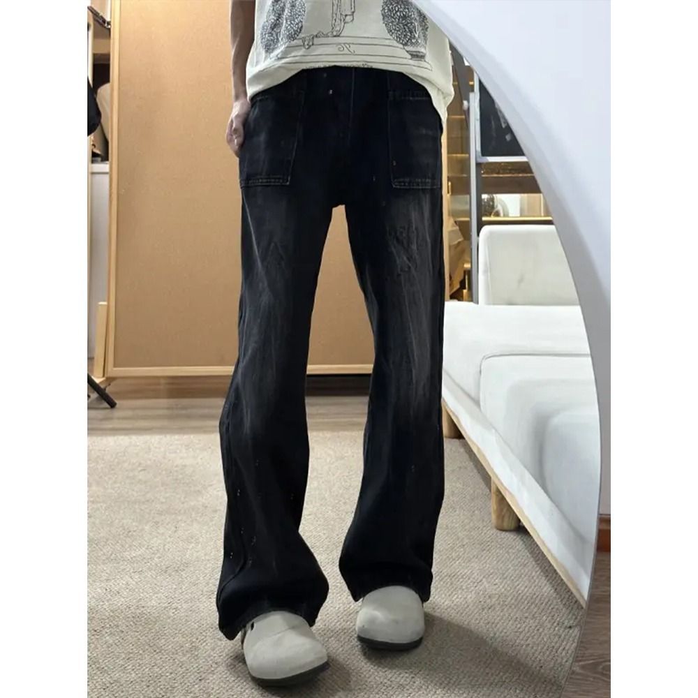 Men's Clothing Men Women Embroidered Loose Straight Leg Jeans High Waisted Wide Leg Pants Black Washed American Retro Style Autumn Design_mkmklike.com