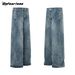 Men's Clothing American Retro Heavyweight 15.5oz Washed Flared Jeans For Men And Women, Loose Cleanfit Casual Trousers_mkmklike.com