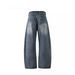Men's Clothing Men's Wide Leg Curved Blade Jeans Washed Distressed Retro Style Spring Summer Loose Trendy Versatile Trousers_mkmklike.com