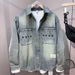 Men's Trendy Distressed Washed Denim Jacket Lapel Spring Autumn New Arrival Stylish Simple Design Trendy Shirt_mkmklike.com