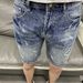 Vintage Light Blue Labeled Men's Denim Shorts - Slim Fit Stretch Summer Casual Shorts With Distressed Wash_mkmklike.com