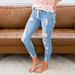 Women's Clothing High Waist Ripped Elastic Waist Jeans_mkmklike.com