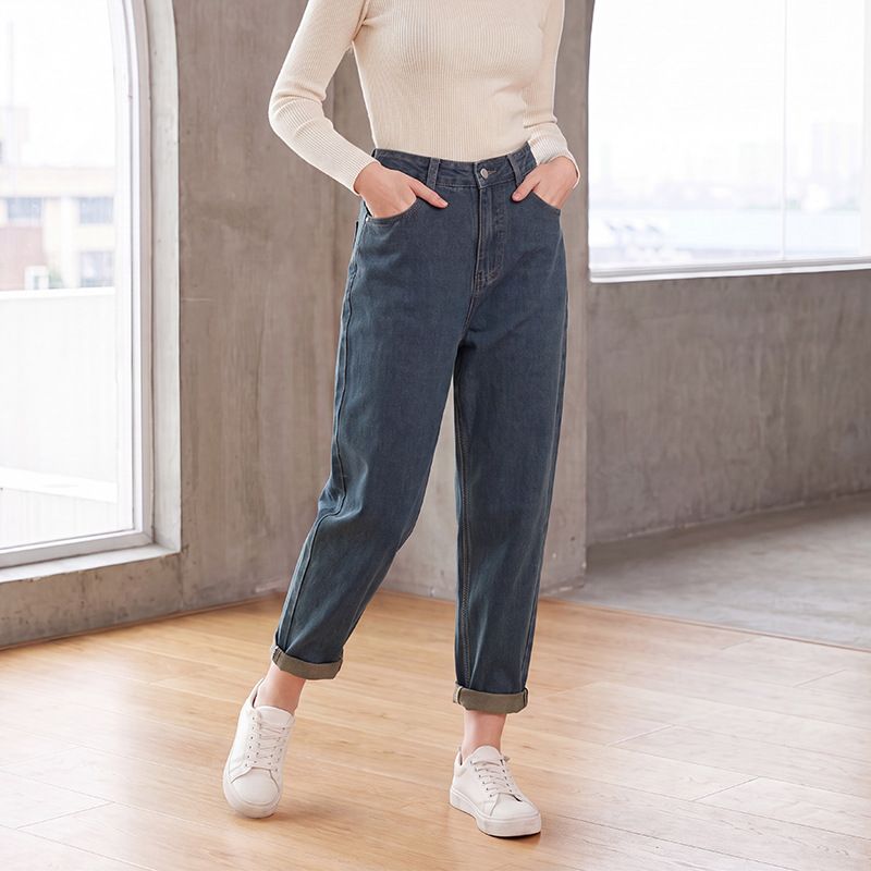 Retro Denim Harem Pants Women's Style Dad Pants Long With Rolled Up Hem New Autumn_mkmklike.com