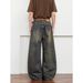 Unisex Mid-Waist Wide Leg Jeans Black Cotton Non-Stretch Distressed Washed Retro Whiskered Trousers Versatile Long Pants_mkmklike.com
