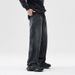 Men’s Oversized Straight-Leg Jeans – Classic Black Washed Denim Pants (65.5% Cotton, S-4XL), Relaxed Fit For Urban Streetwear & Casual Styling_mkmklike.com