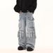 Men's Straight Leg Loose Fit Cargo Jeans Multi Pocket American High Street Style Trendy And Cool Design Long Pants_mkmklike.com