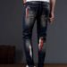 Cross-border New Fashion Niche Design Jeans Men's Holes, Ink Splashing Paint Trendy Brand Slim-fitting Small Feet Pants Men_mkmklike.com